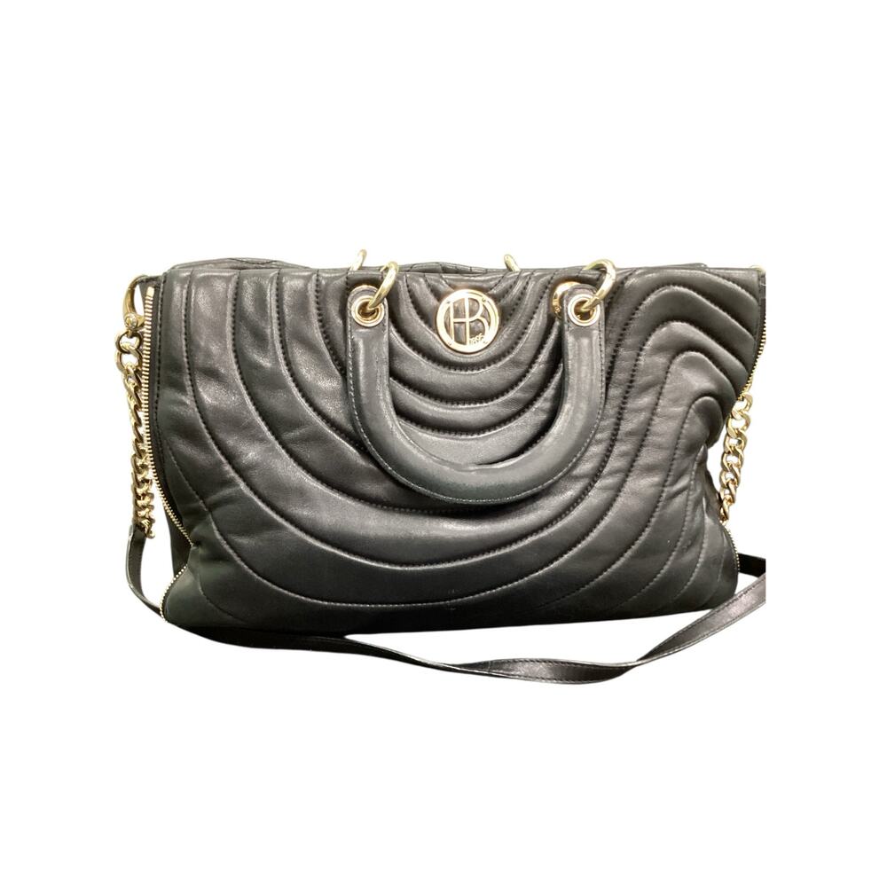 henri bendel Black Quilted Leather Shoulder Bag with Gold Hardware